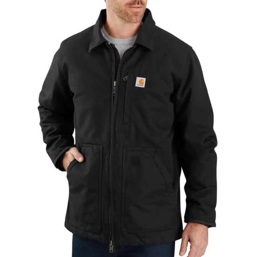 Fr/Work * | Carhartt Mens Medium Black Cotton Loose Fit Washed Duck Sherpa Lined Jacket 104293-Blk